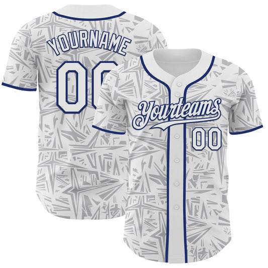 Custom White Gray-Royal Geometric Cyber Starburst Authentic Baseball Jersey - Main View