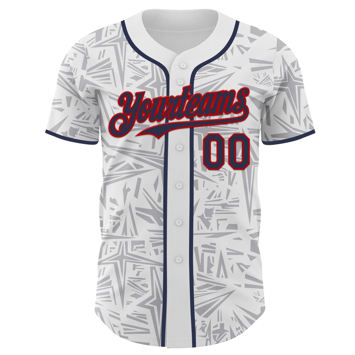 Custom White Navy Gray-Red Geometric Cyber Starburst Authentic Baseball Jersey view 2