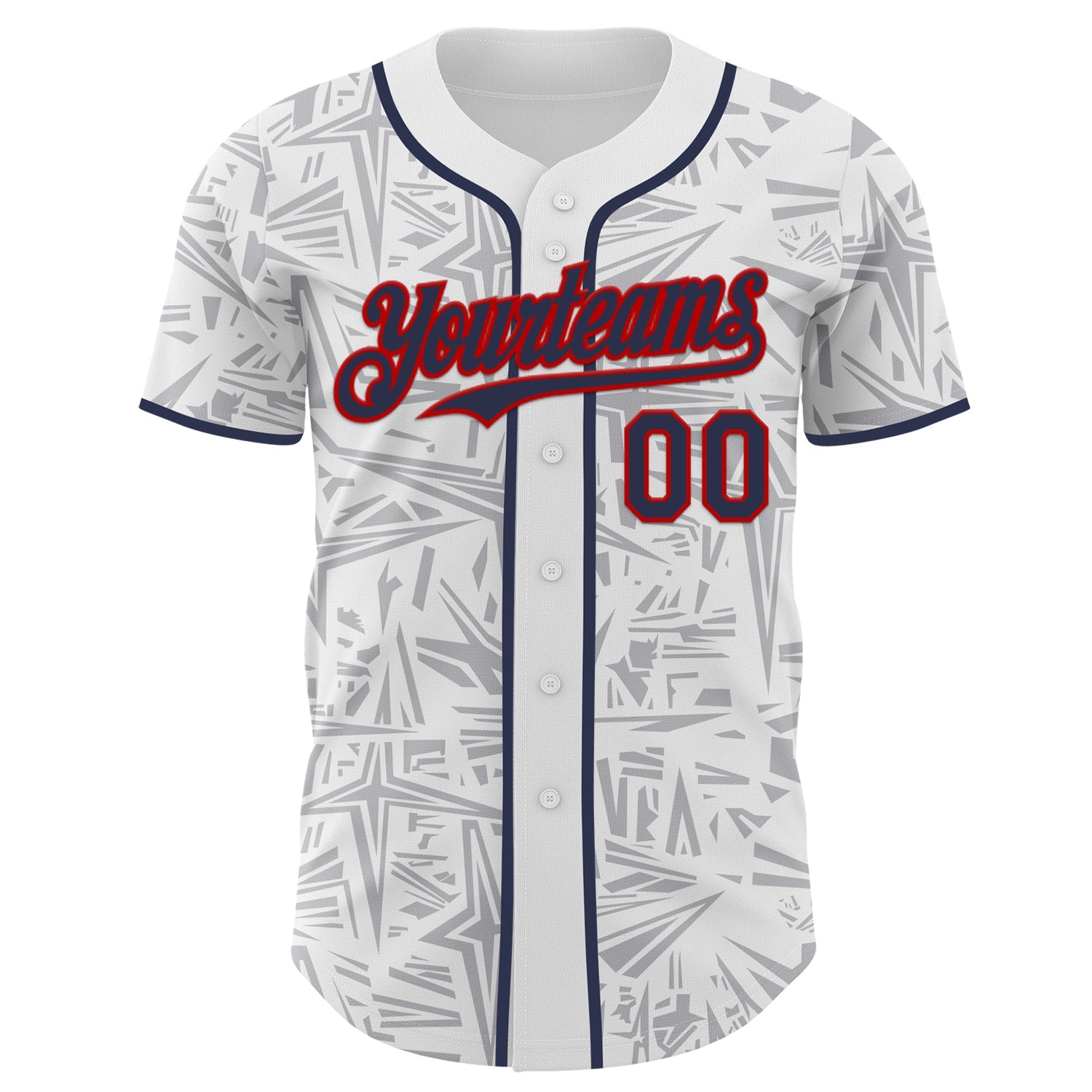 Custom White Navy Gray-Red Geometric Cyber Starburst Authentic Baseball Jersey view 2