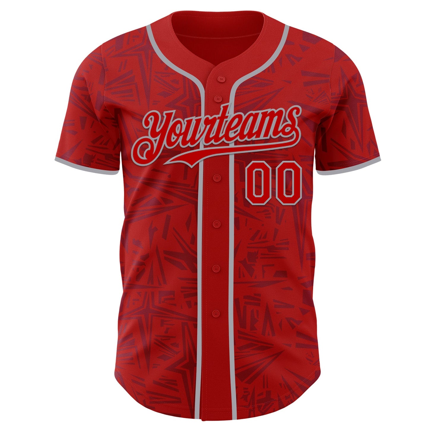 Custom Red-Gray Geometric Cyber Starburst Authentic Baseball Jersey view 2
