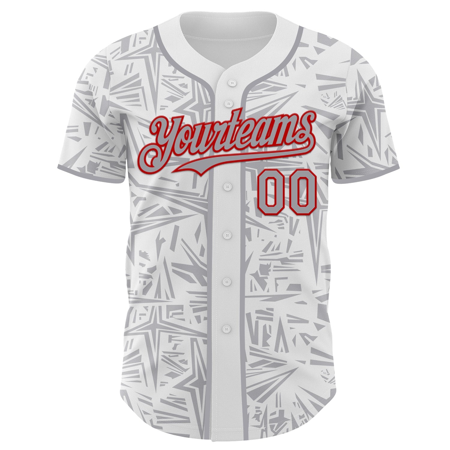 Custom White Gray-Red Geometric Cyber Starburst Authentic Baseball Jersey view 2