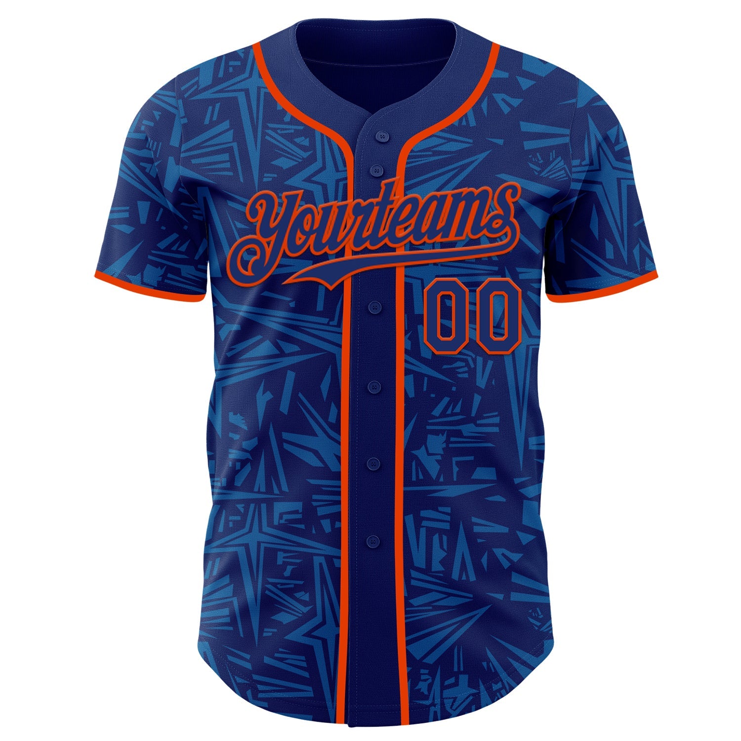 Custom Royal Blue-Orange Geometric Cyber Starburst Authentic Baseball Jersey view 2