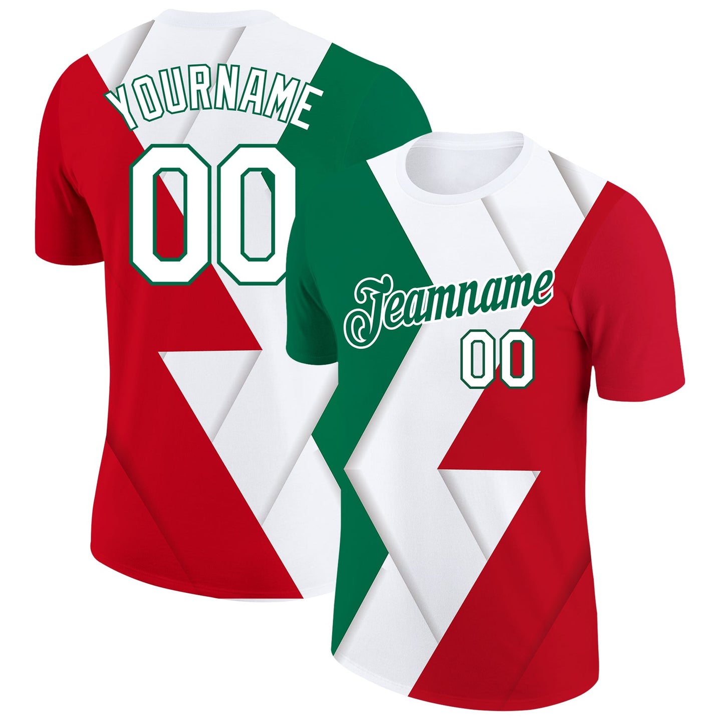 Custom Red White-Kelly Green 3D Mexico Performance T-Shirt - Main View