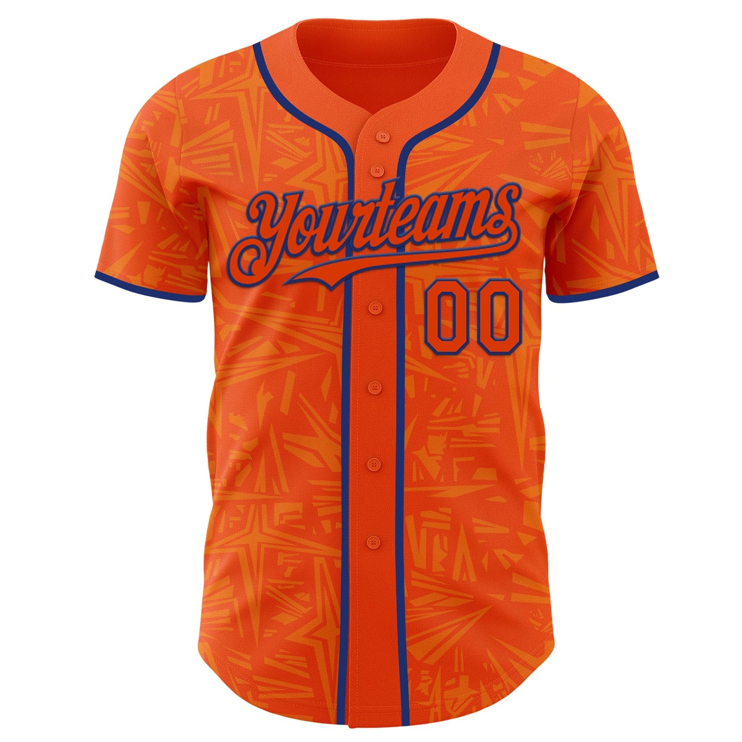 Custom Orange-Royal Geometric Cyber Starburst Authentic Baseball Jersey view 2
