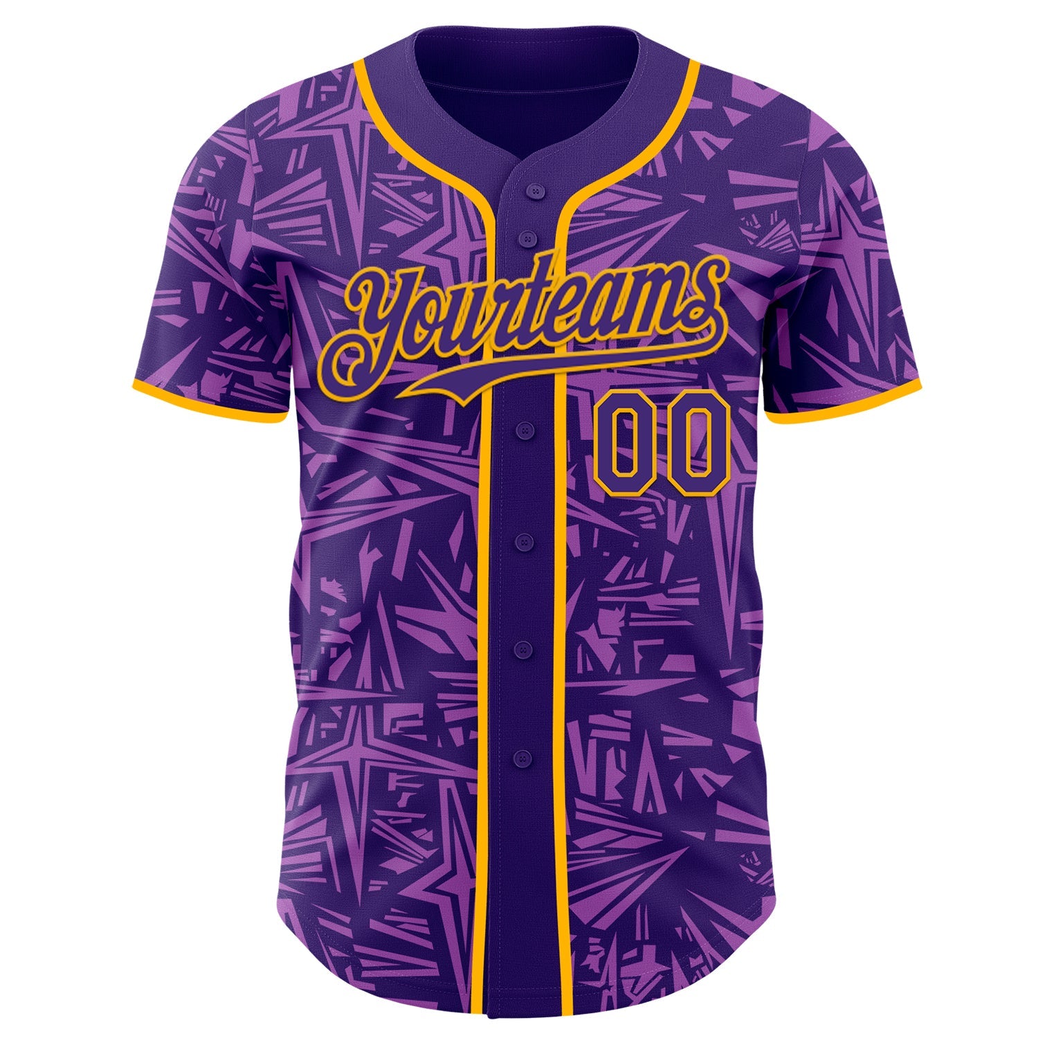Custom Purple Medium Purple-Gold Geometric Cyber Starburst Authentic Baseball Jersey view 2