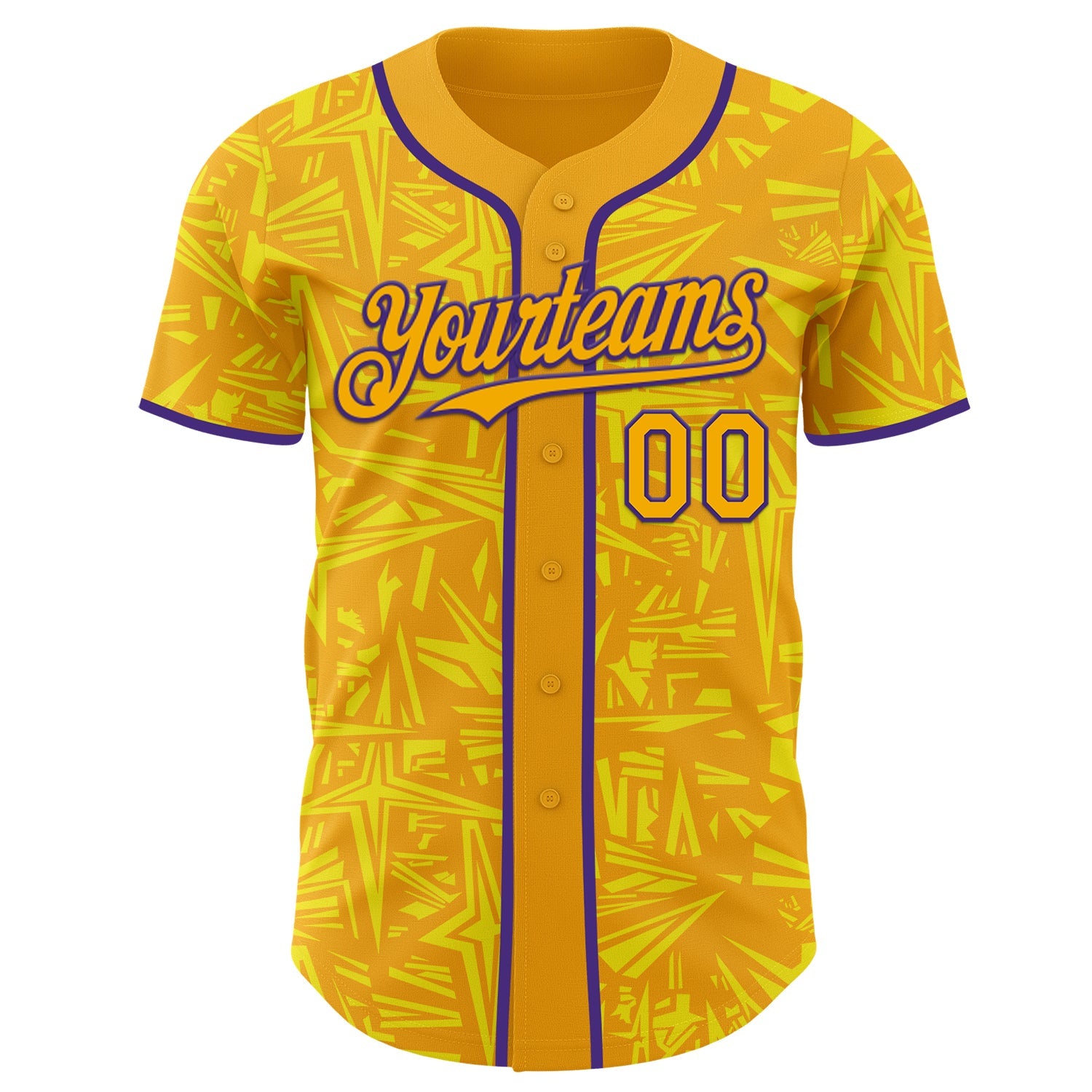 Custom Gold Light Yellow-Purple Geometric Cyber Starburst Authentic Baseball Jersey view 2
