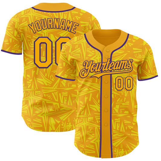 Custom Gold Light Yellow-Purple Geometric Cyber Starburst Authentic Baseball Jersey - Main View