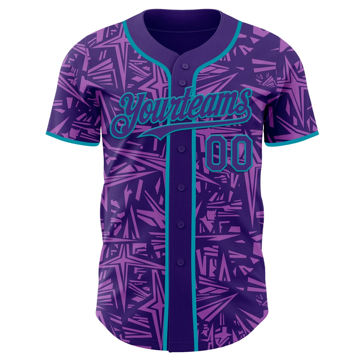 Custom Purple Medium Purple-Teal Geometric Cyber Starburst Authentic Baseball Jersey view 2