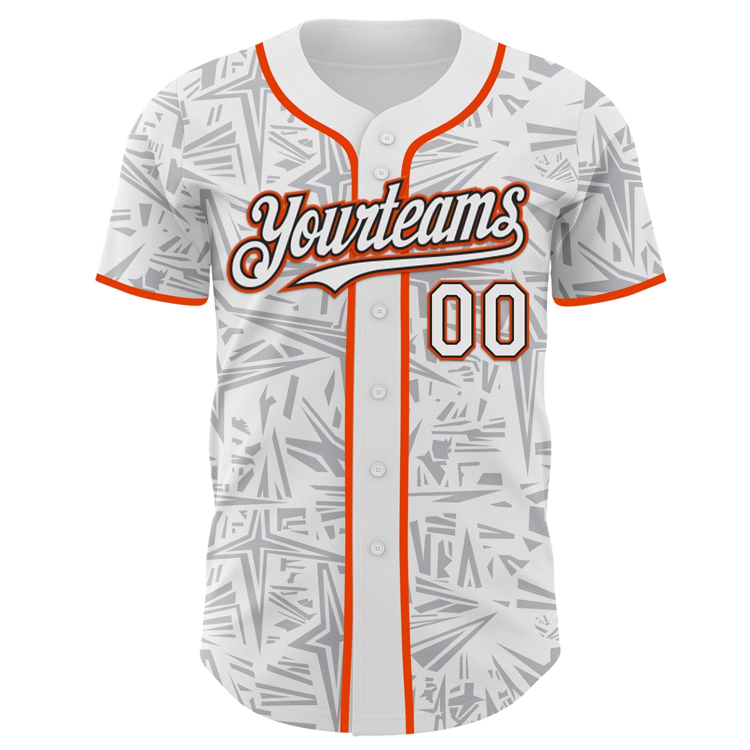 Custom White Gray Black-Orange Geometric Cyber Starburst Authentic Baseball Jersey view 2