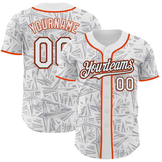 Custom White Gray Black-Orange Geometric Cyber Starburst Authentic Baseball Jersey - Main View