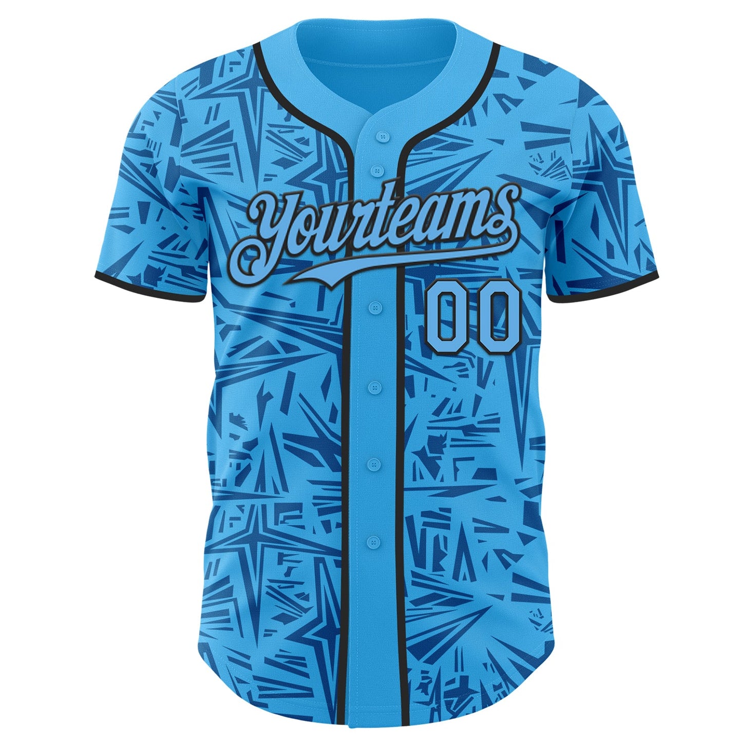 Custom Sky Blue Blue-Black Geometric Cyber Starburst Authentic Baseball Jersey view 2