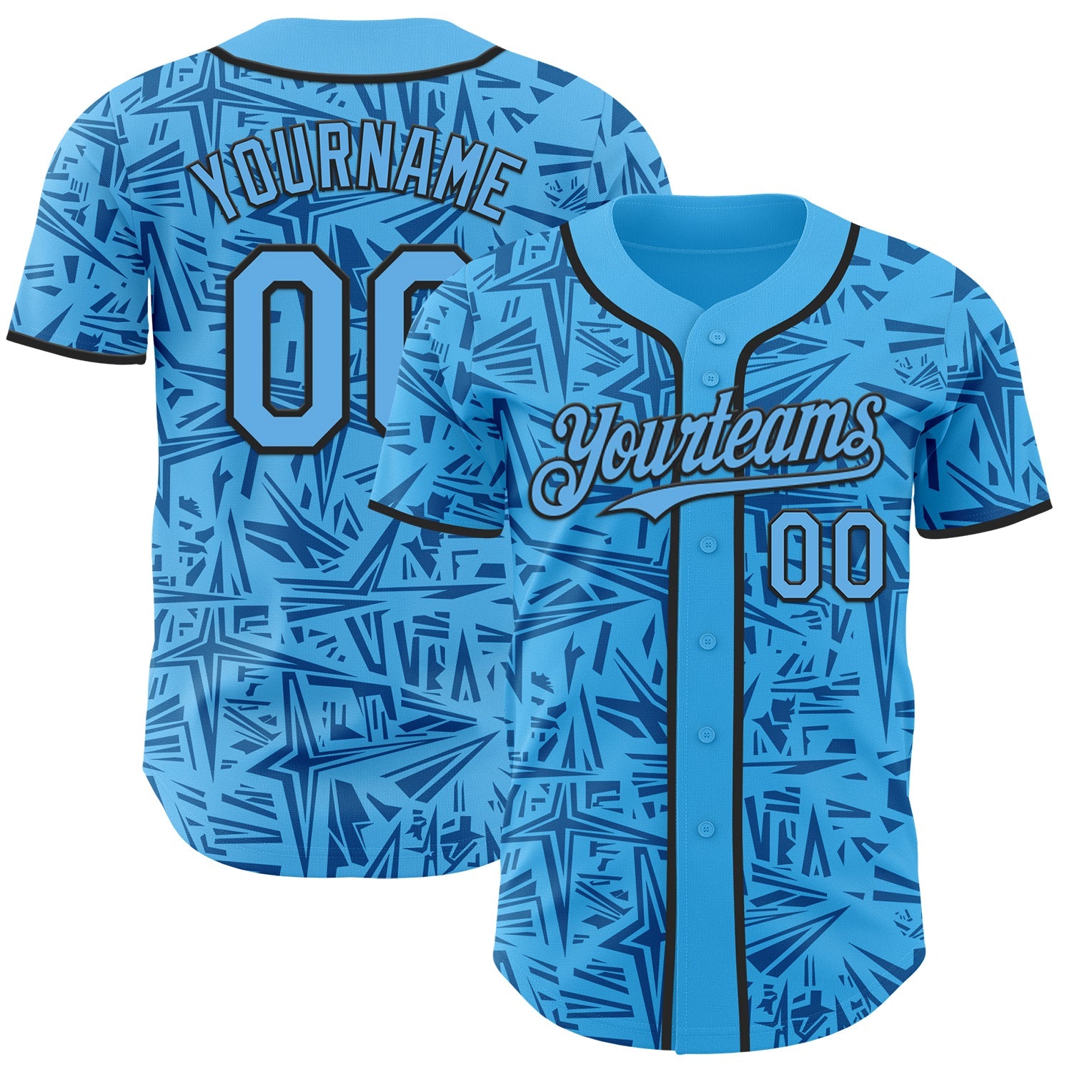 Custom Sky Blue Blue-Black Geometric Cyber Starburst Authentic Baseball Jersey - Main View