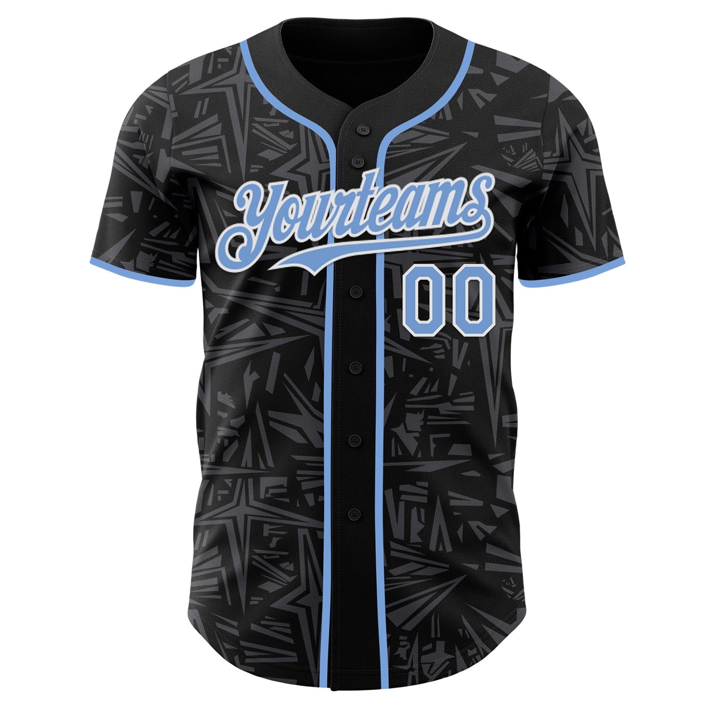 Custom Black Light Blue Steel Gray-White Geometric Cyber Starburst Authentic Baseball Jersey view 2