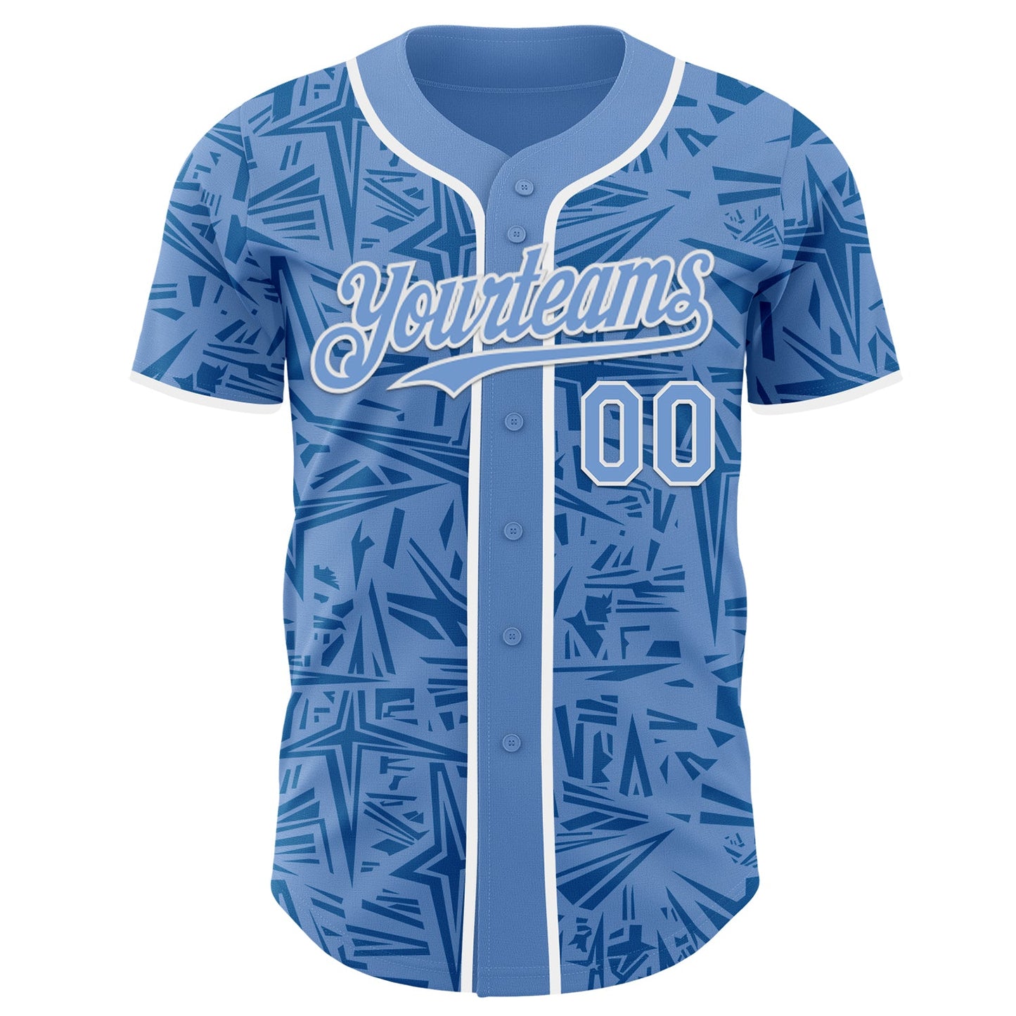 Custom Light Blue Blue-White Geometric Cyber Starburst Authentic Baseball Jersey view 2