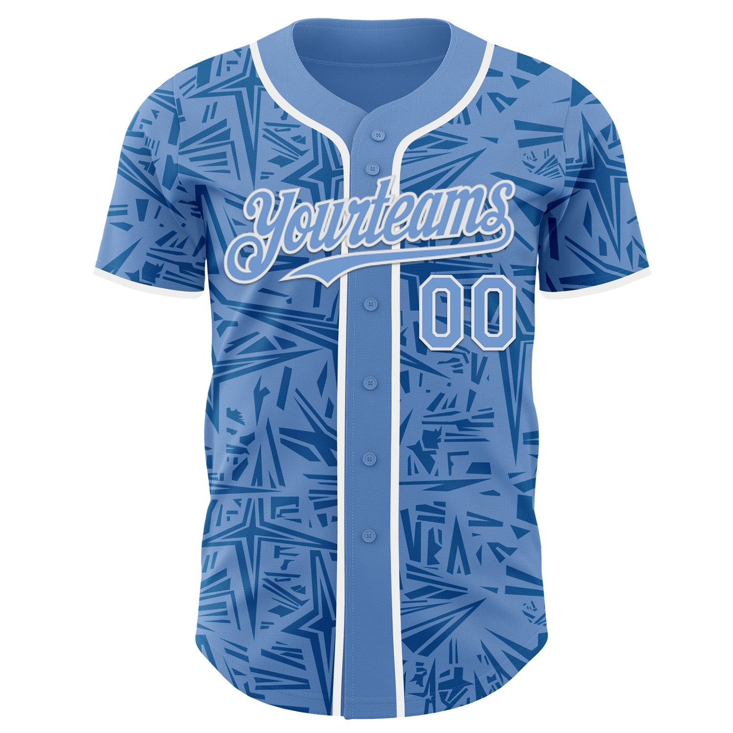 Custom Light Blue Blue-White Geometric Cyber Starburst Authentic Baseball Jersey view 2