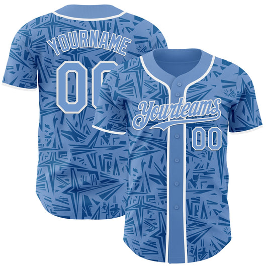 Custom Light Blue Blue-White Geometric Cyber Starburst Authentic Baseball Jersey - Main View