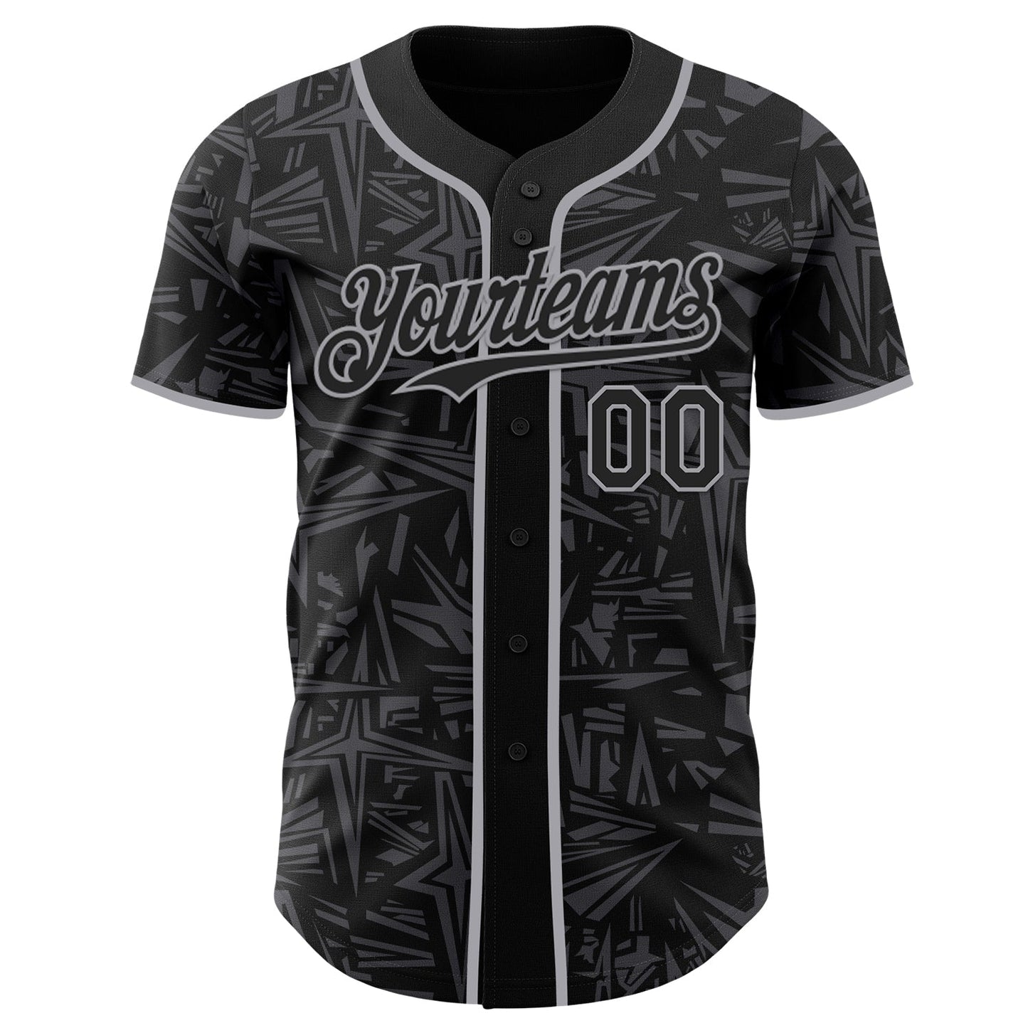 Custom Black Steel Gray-Gray Geometric Cyber Starburst Authentic Baseball Jersey view 2