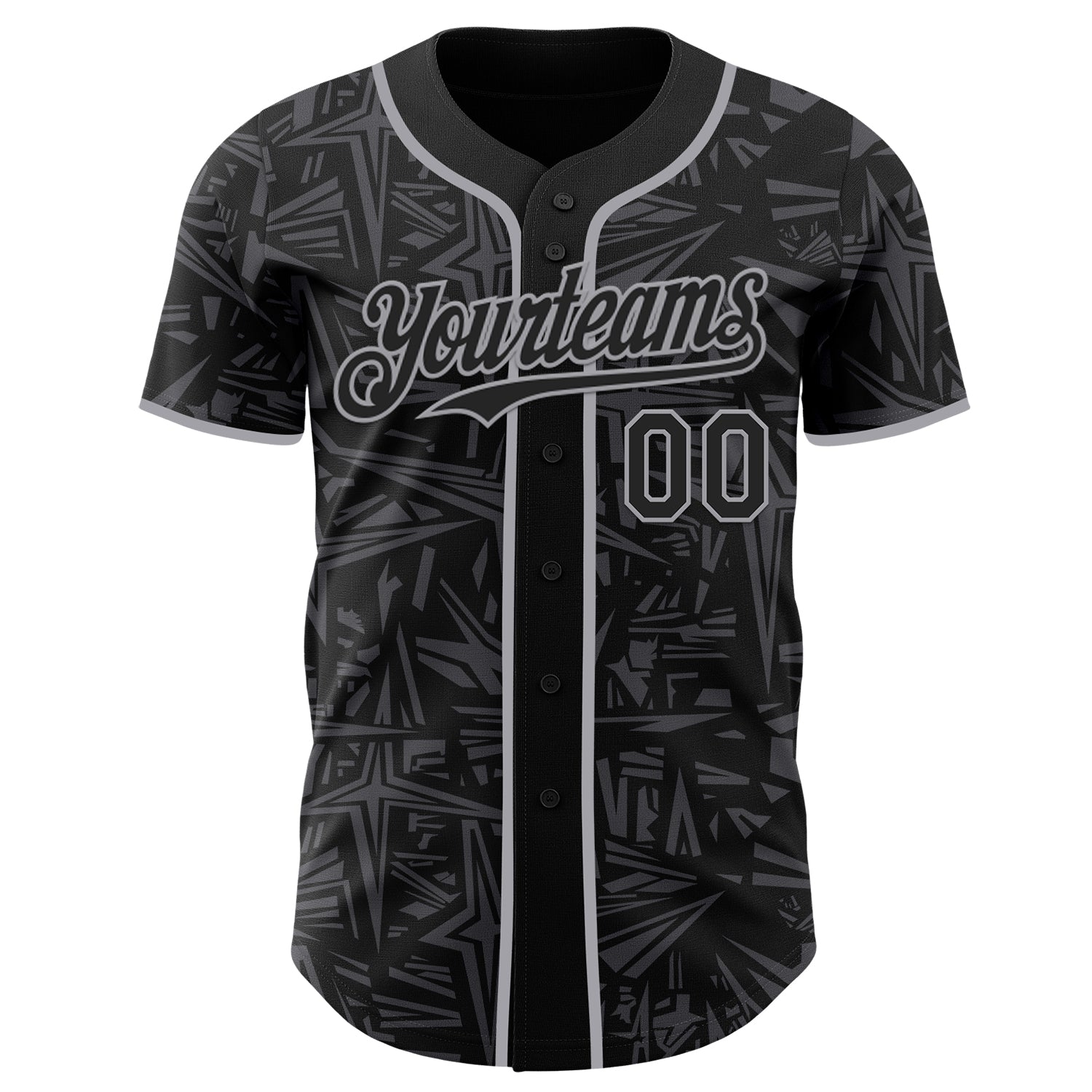 Custom Black Steel Gray-Gray Geometric Cyber Starburst Authentic Baseball Jersey view 2