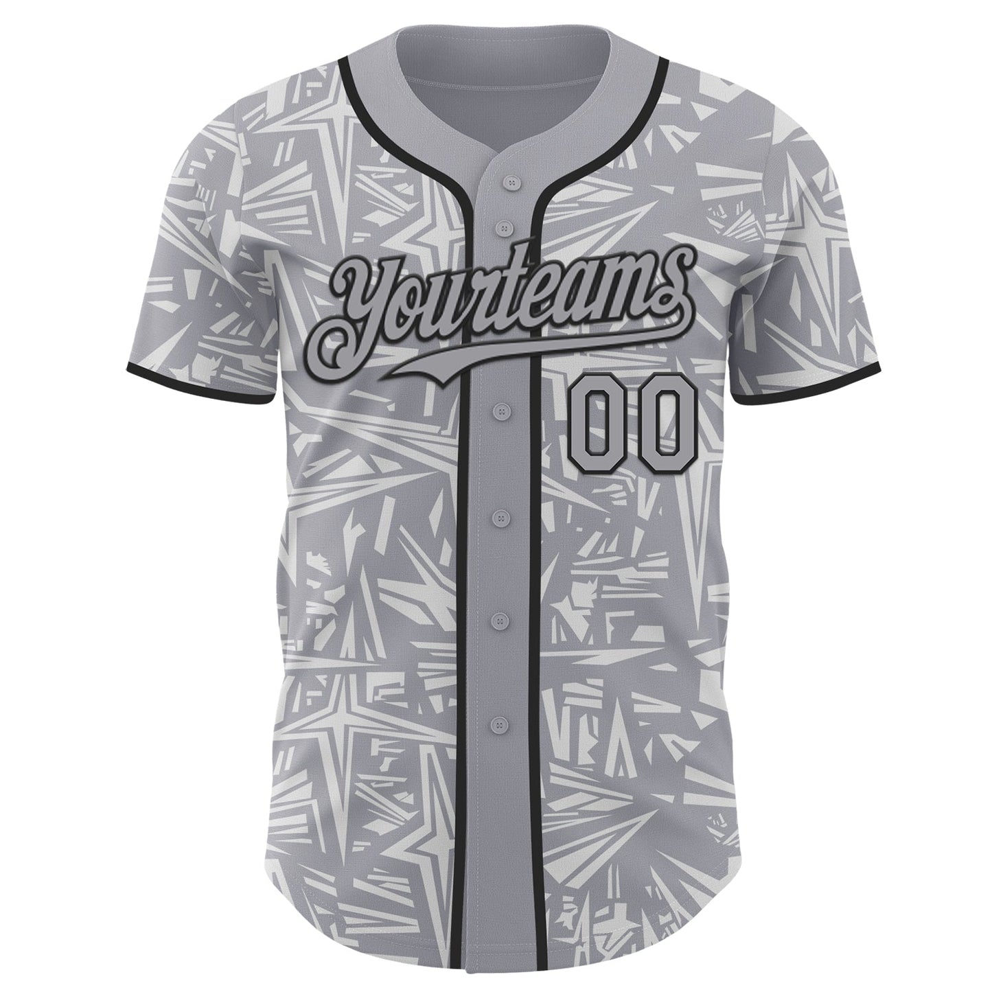 Custom Gray White-Black Geometric Cyber Starburst Authentic Baseball Jersey view 2