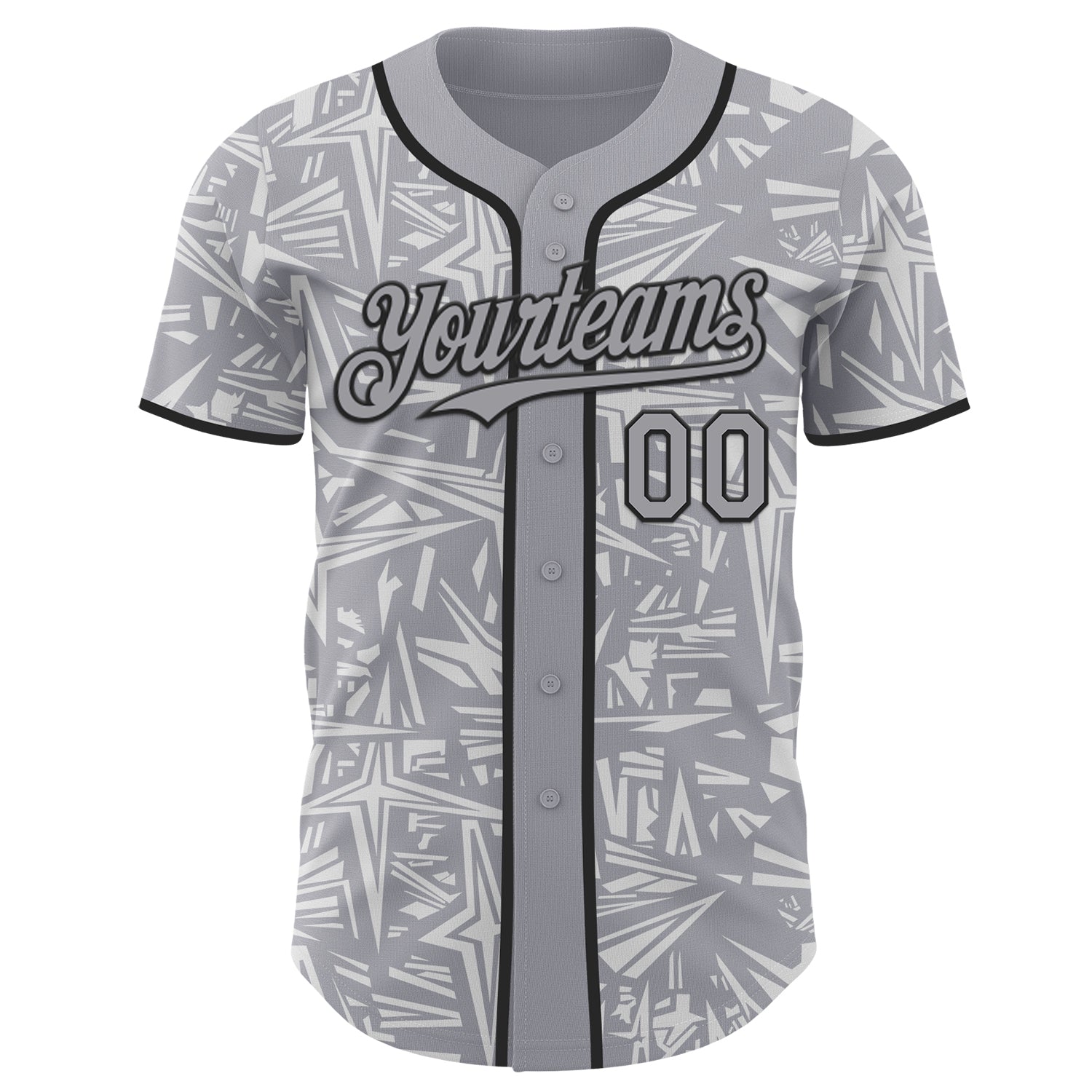 Custom Gray White-Black Geometric Cyber Starburst Authentic Baseball Jersey view 2