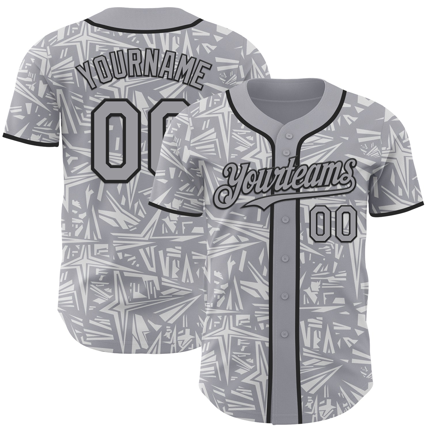 Custom Gray White-Black Geometric Cyber Starburst Authentic Baseball Jersey - Main View