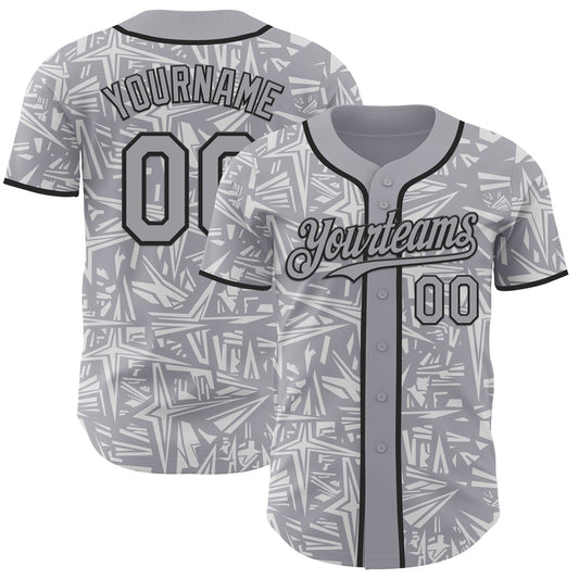 Custom Gray White-Black Geometric Cyber Starburst Authentic Baseball Jersey - Main View