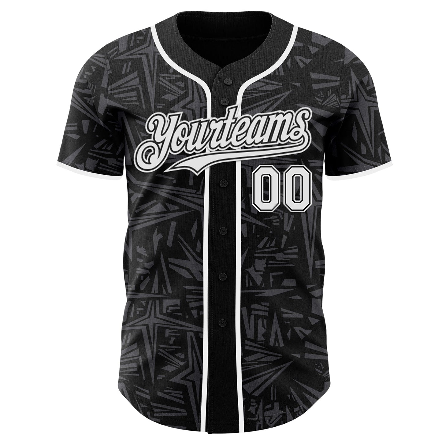 Custom Black White-Steel Gray Geometric Cyber Starburst Authentic Baseball Jersey view 2