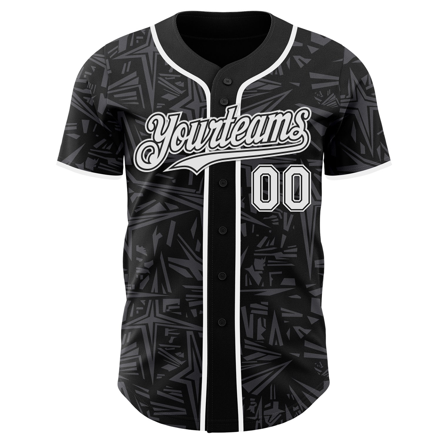 Custom Black White-Steel Gray Geometric Cyber Starburst Authentic Baseball Jersey view 2