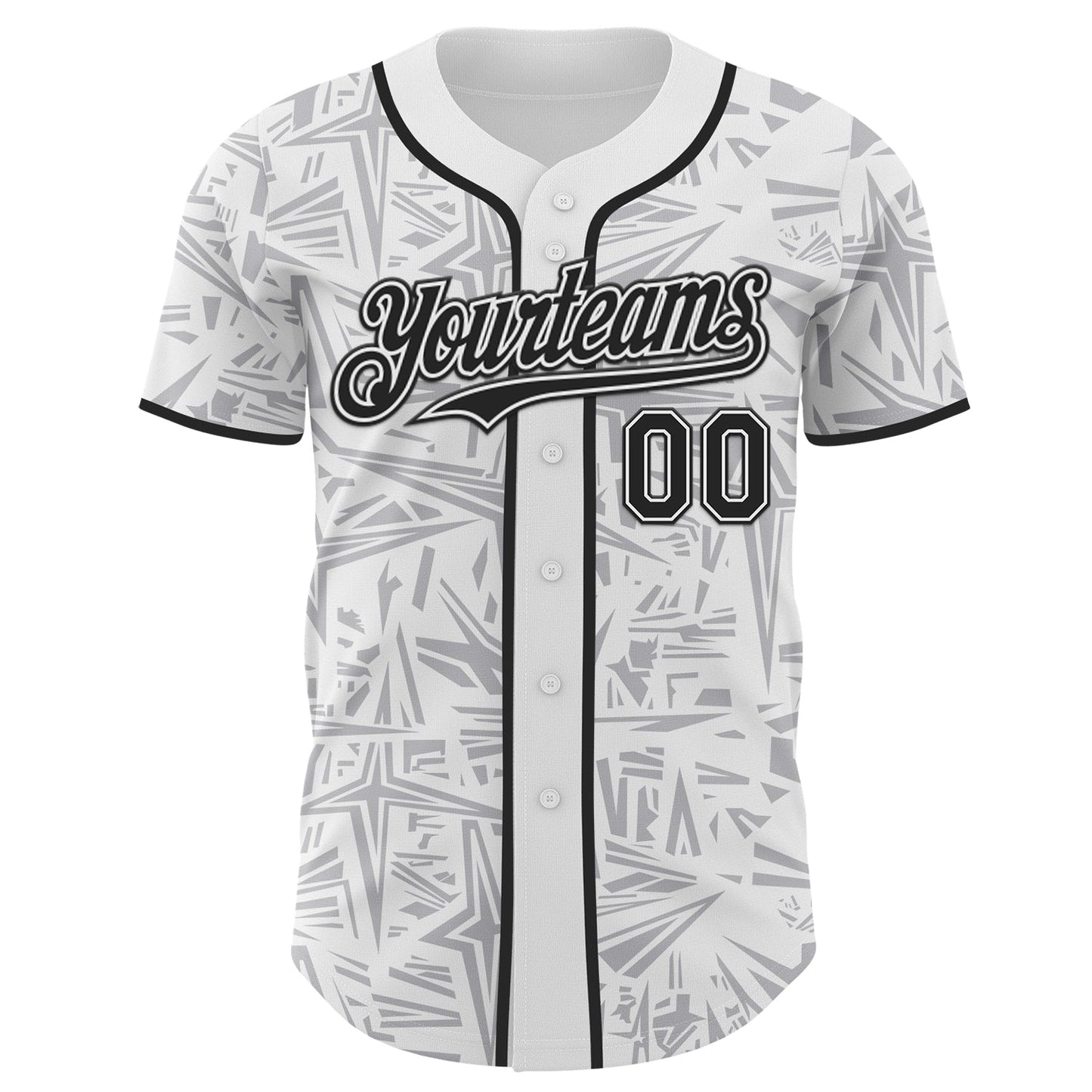 Custom White Black-Gray Geometric Cyber Starburst Authentic Baseball Jersey view 2