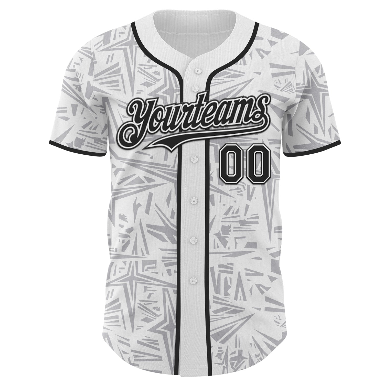 Custom White Black-Gray Geometric Cyber Starburst Authentic Baseball Jersey view 2