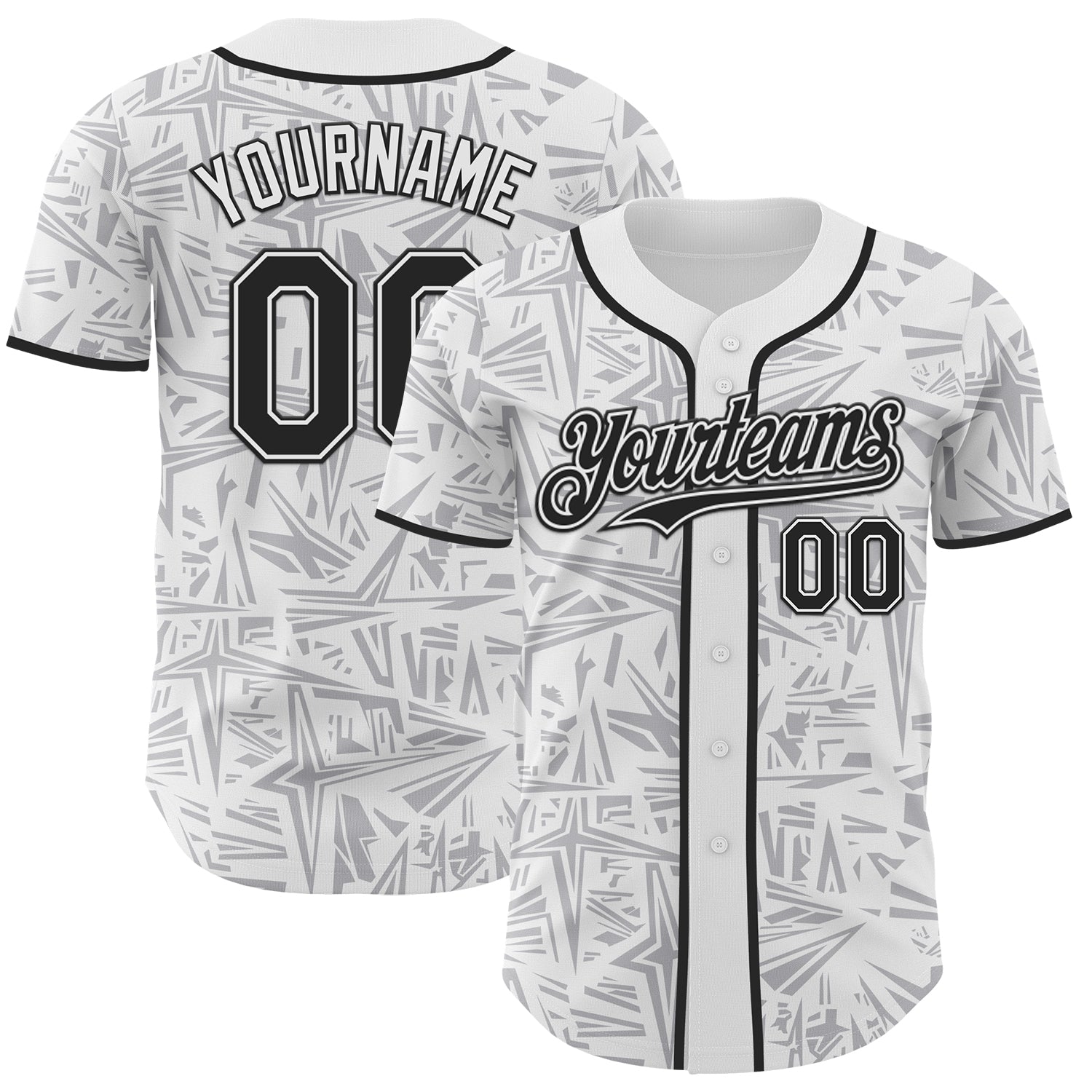 Custom White Black-Gray Geometric Cyber Starburst Authentic Baseball Jersey - Main View