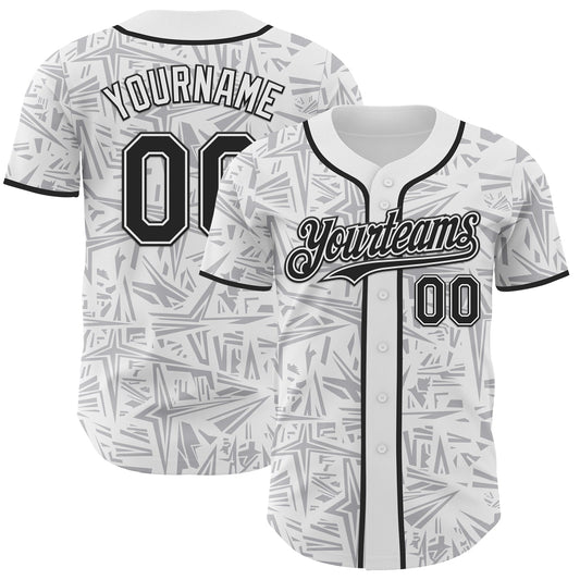 Custom White Black-Gray Geometric Cyber Starburst Authentic Baseball Jersey - Main View