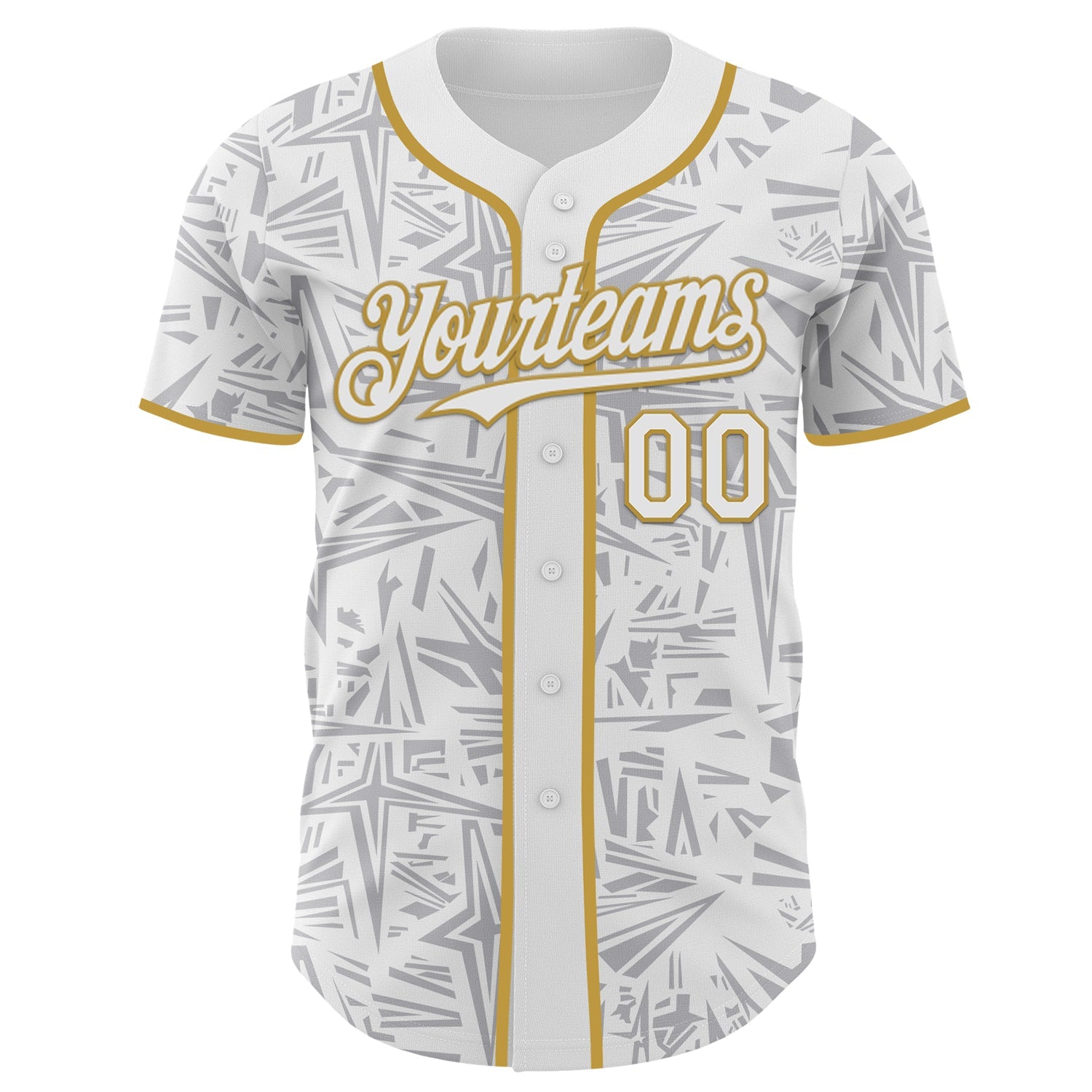 Custom White Gray-Old Gold Geometric Cyber Starburst Authentic Baseball Jersey view 2