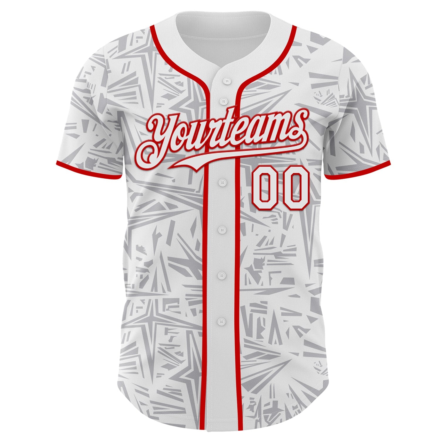 Custom White Gray-Red Geometric Cyber Starburst Authentic Baseball Jersey view 2
