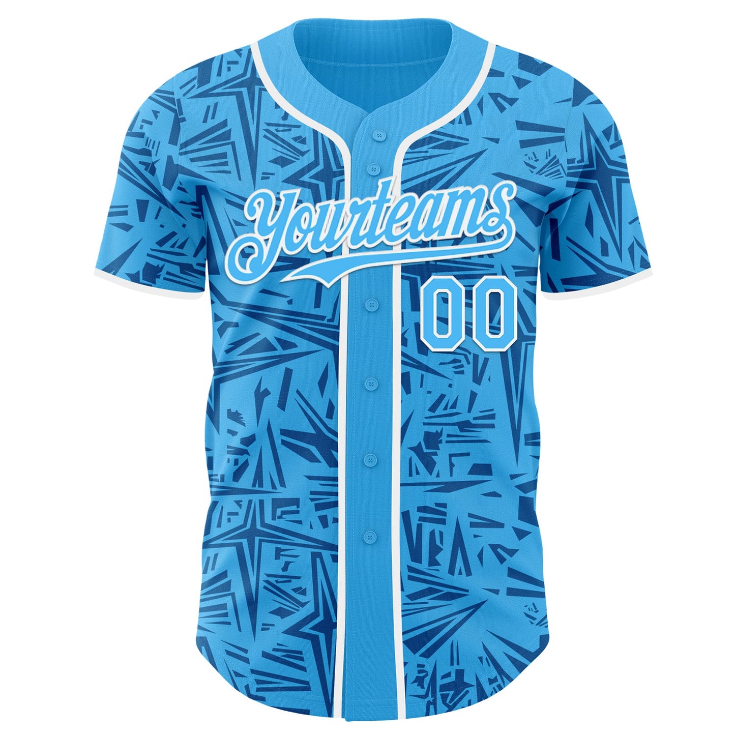 Custom Sky Blue Blue-White Geometric Cyber Starburst Authentic Baseball Jersey view 2