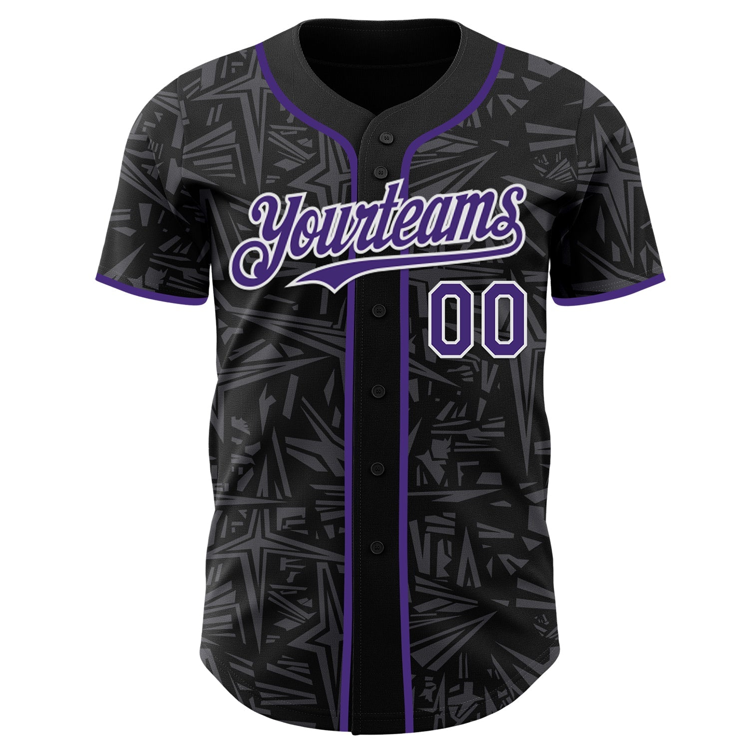 Custom Black Purple Steel Gray-White Geometric Cyber Starburst Authentic Baseball Jersey view 2