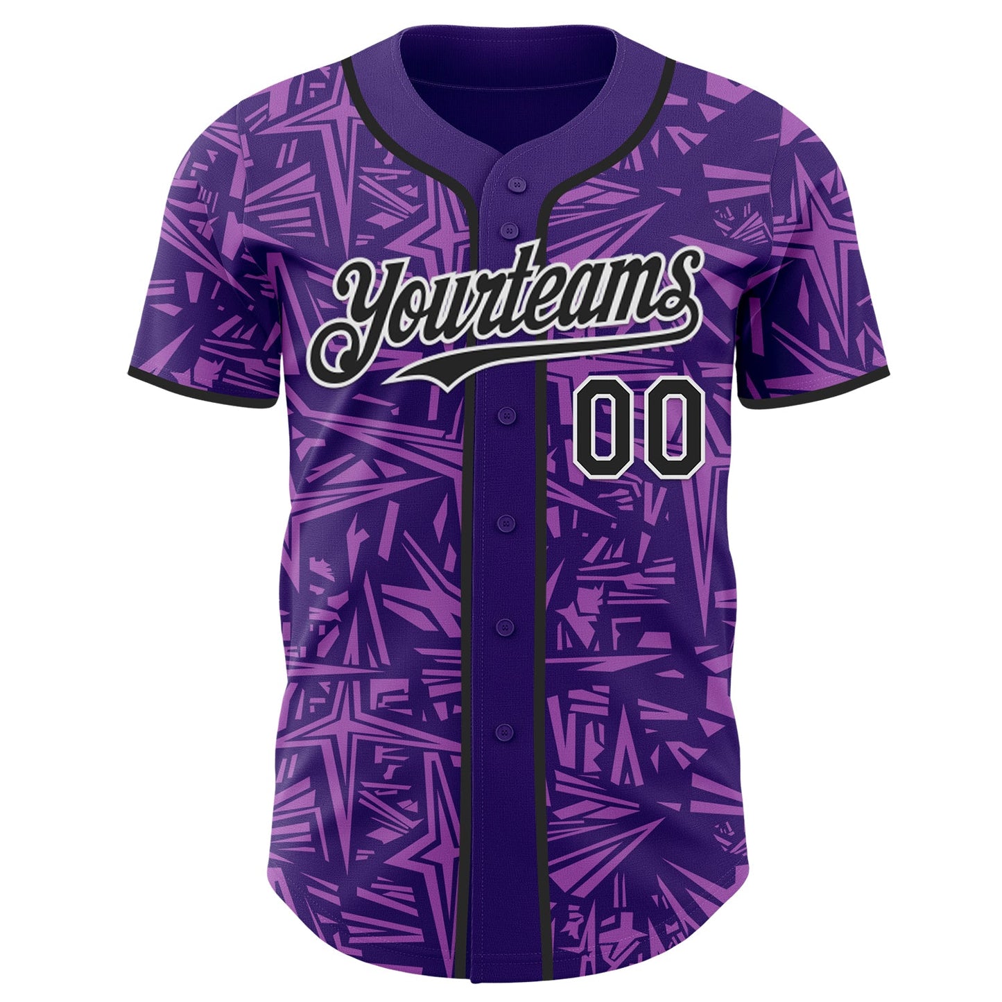 Custom Purple Black Medium Purple-White Geometric Cyber Starburst Authentic Baseball Jersey view 2