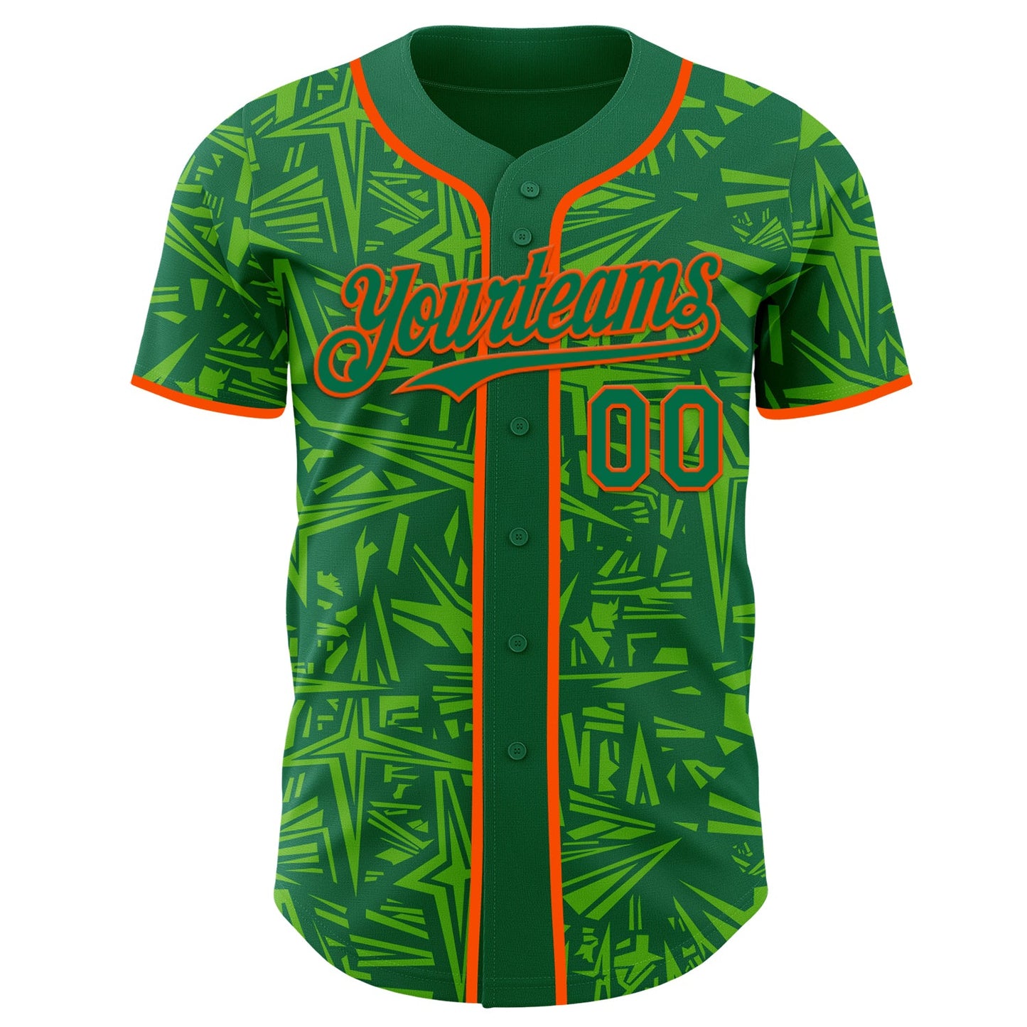 Custom Kelly Green Aurora Green-Orange Geometric Cyber Starburst Authentic Baseball Jersey view 2