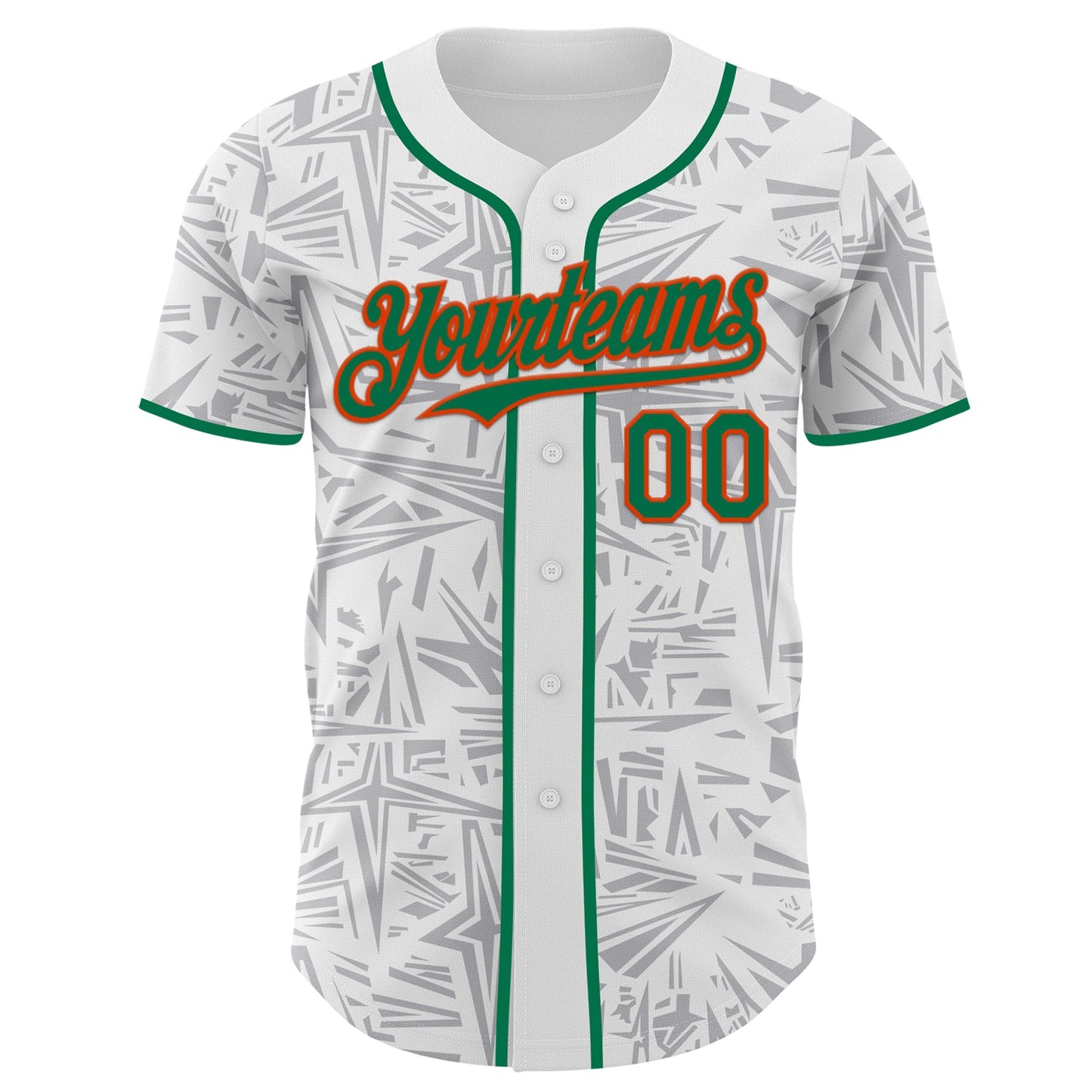 Custom White Kelly Green Gray-Orange Geometric Cyber Starburst Authentic Baseball Jersey view 2