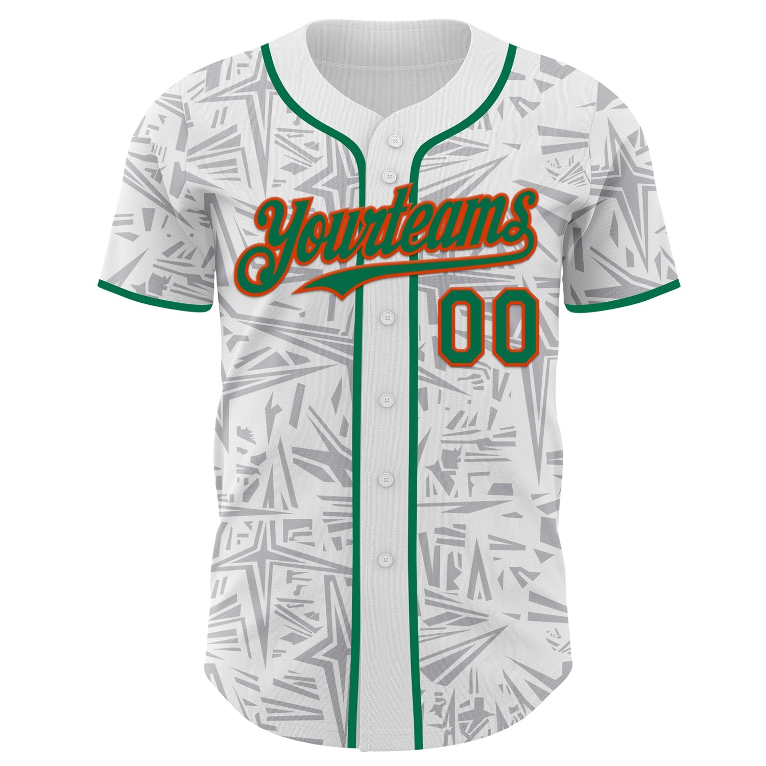 Custom White Kelly Green Gray-Orange Geometric Cyber Starburst Authentic Baseball Jersey view 2