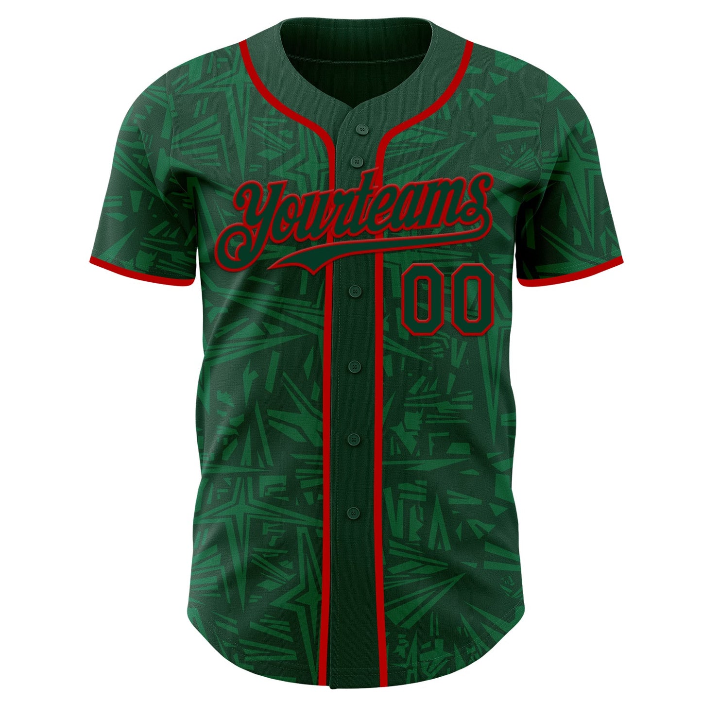 Custom Green-Red Geometric Cyber Starburst Authentic Baseball Jersey view 2