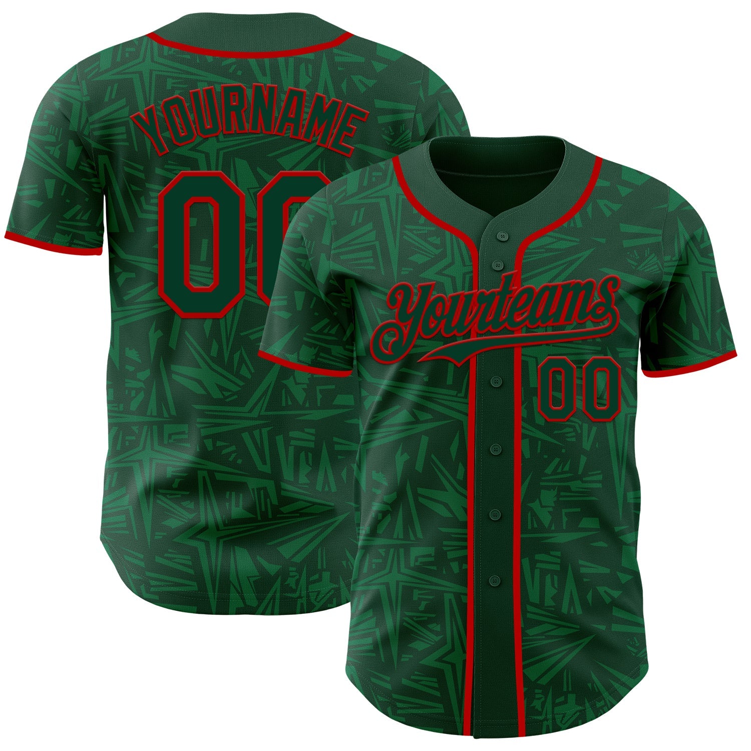 Custom Green-Red Geometric Cyber Starburst Authentic Baseball Jersey - Main View