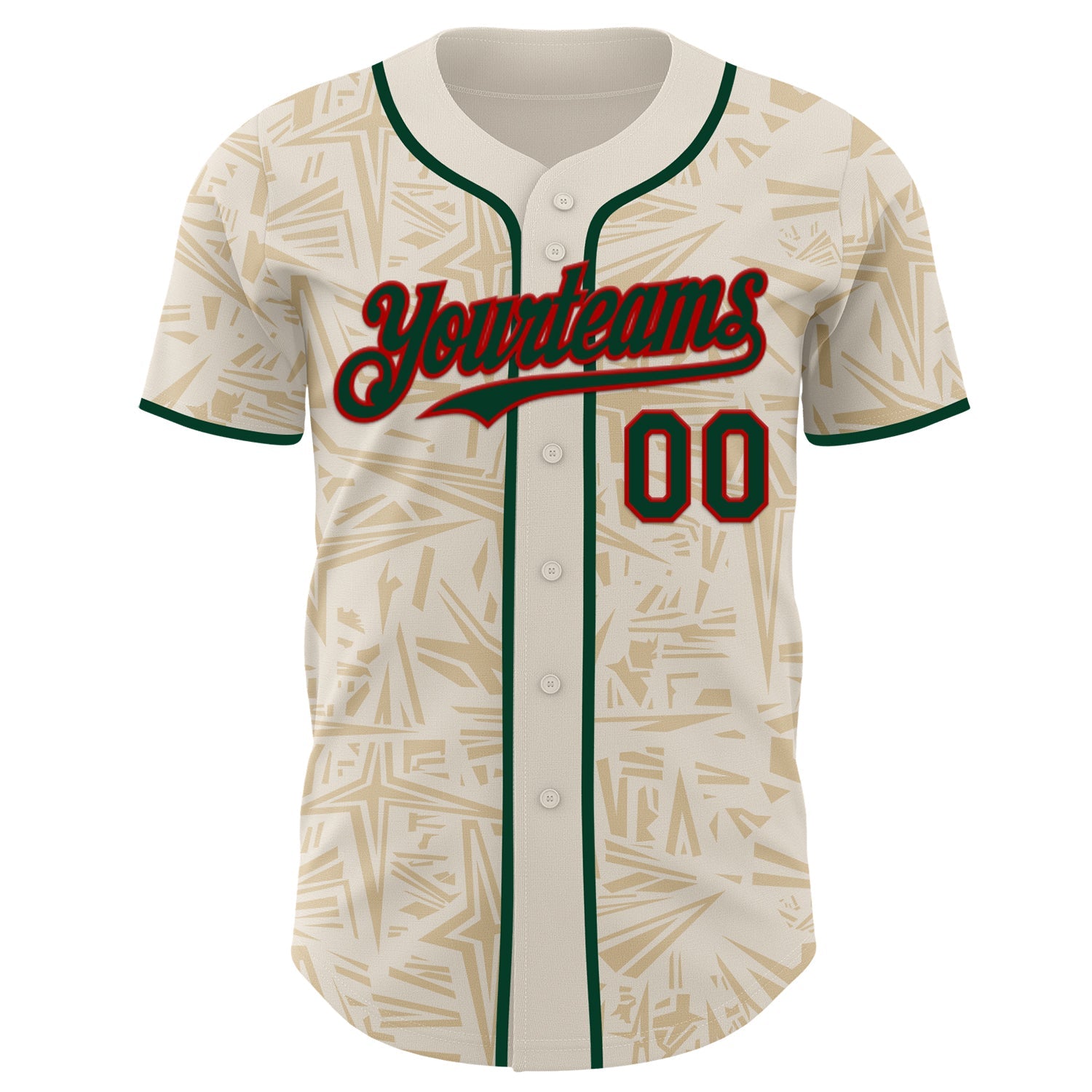 Custom Cream Green-Red Geometric Cyber Starburst Authentic Baseball Jersey view 2