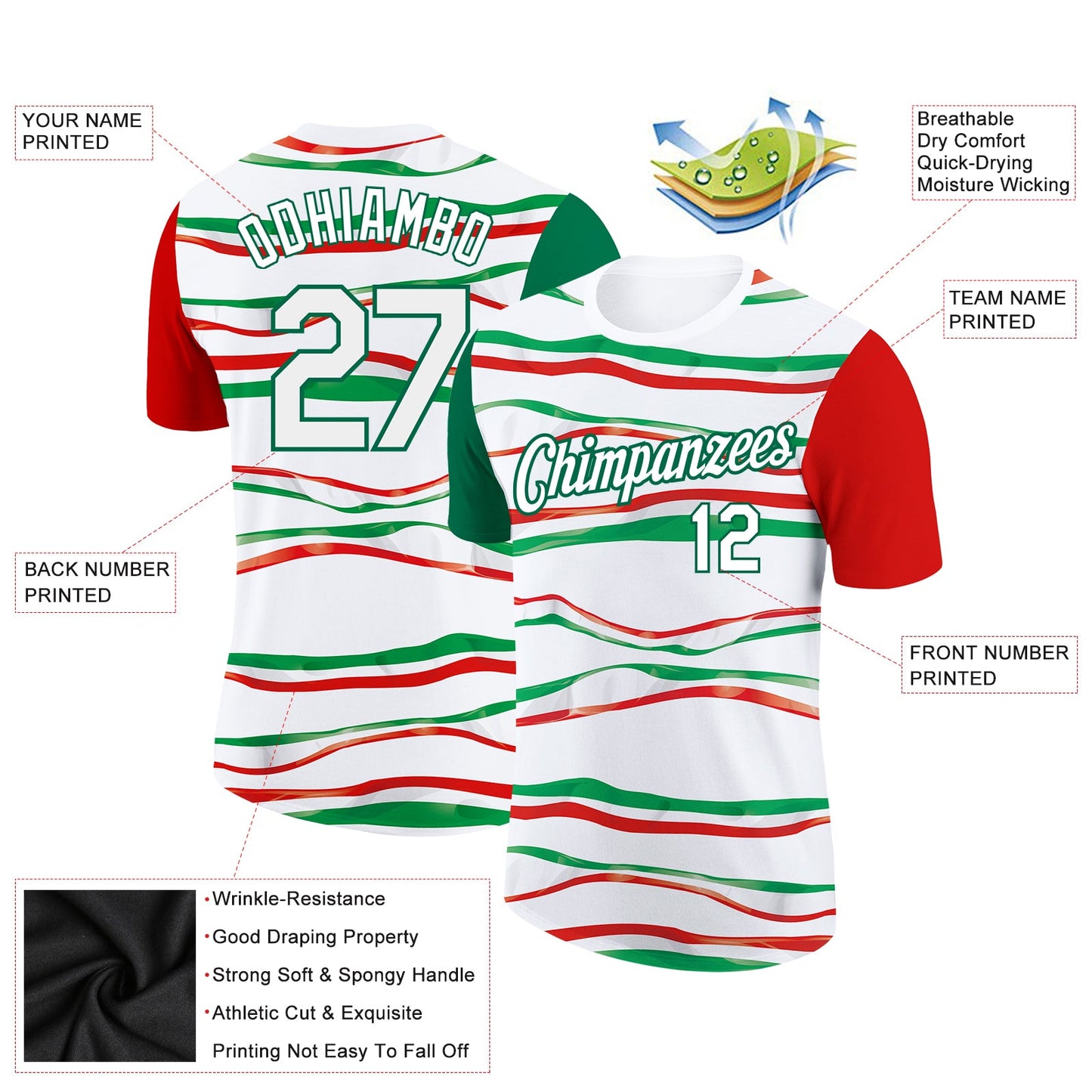 Custom White Kelly Green-Red 3D Mexico Performance T-Shirt view 2