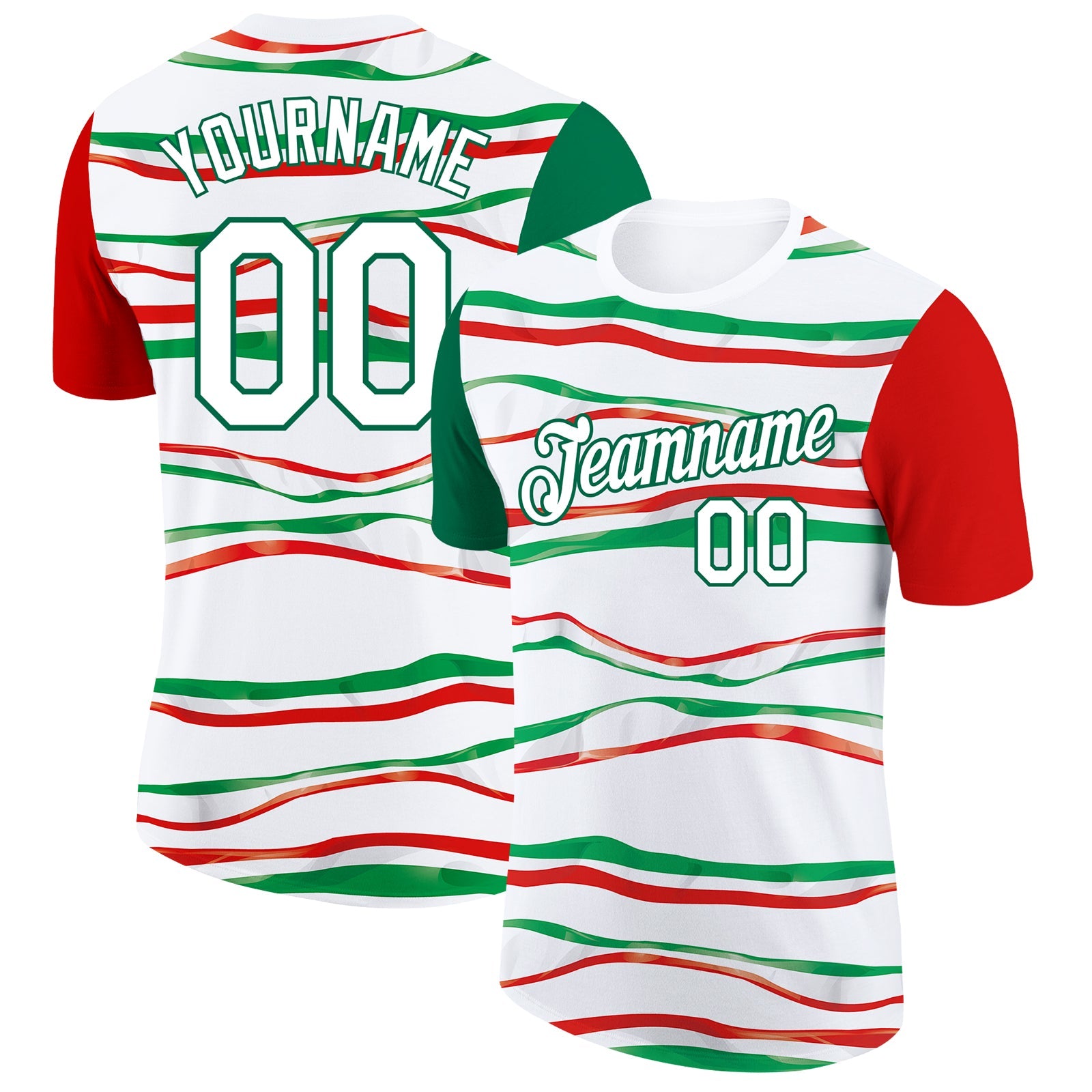 Custom White Kelly Green-Red 3D Mexico Performance T-Shirt - Main View