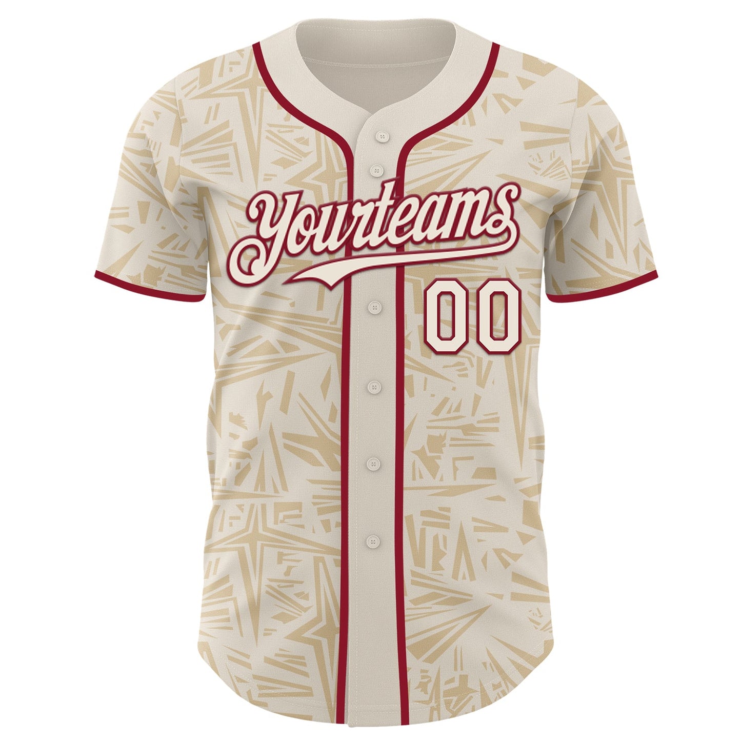 Custom Cream-Crimson Geometric Cyber Starburst Authentic Baseball Jersey view 2