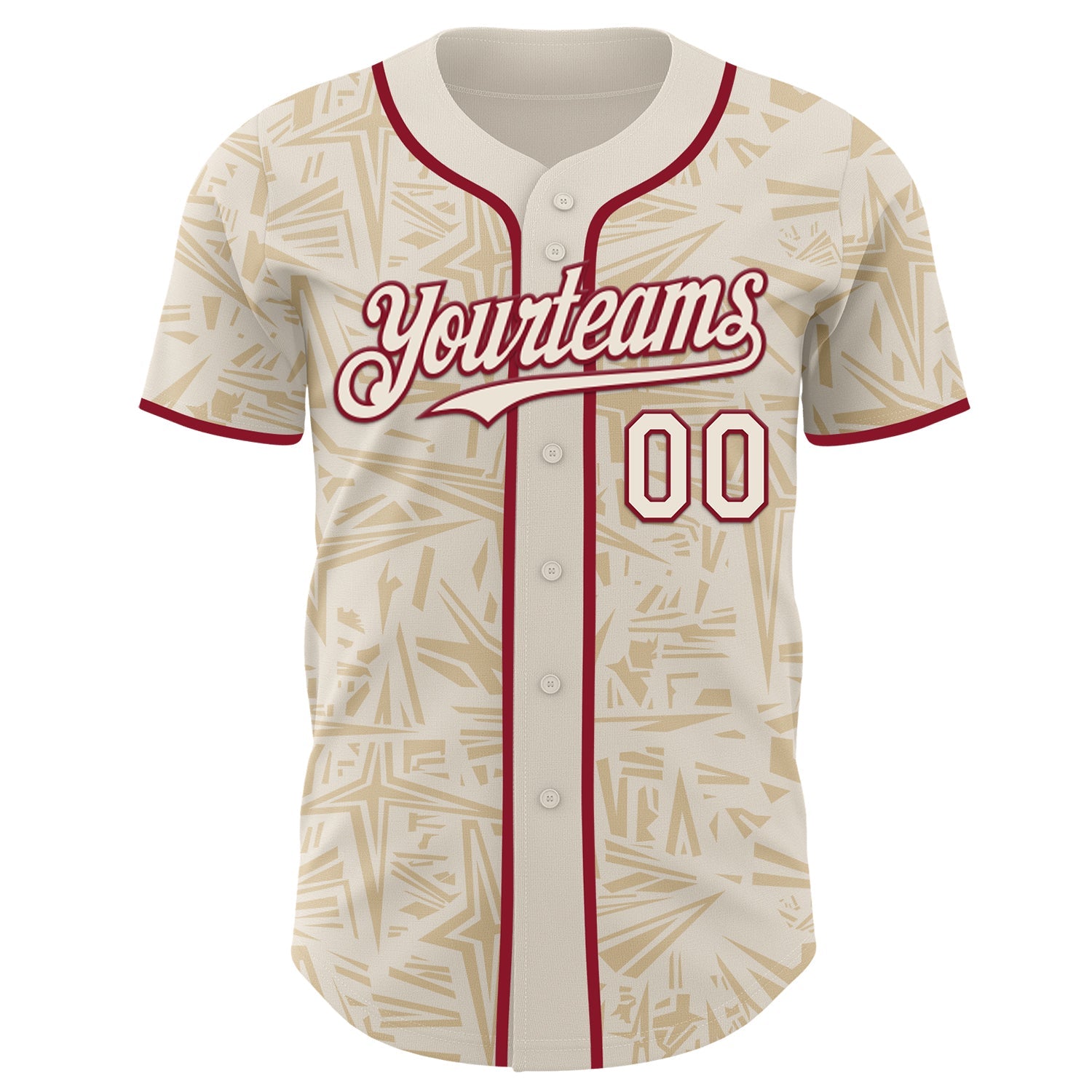 Custom Cream-Crimson Geometric Cyber Starburst Authentic Baseball Jersey view 2