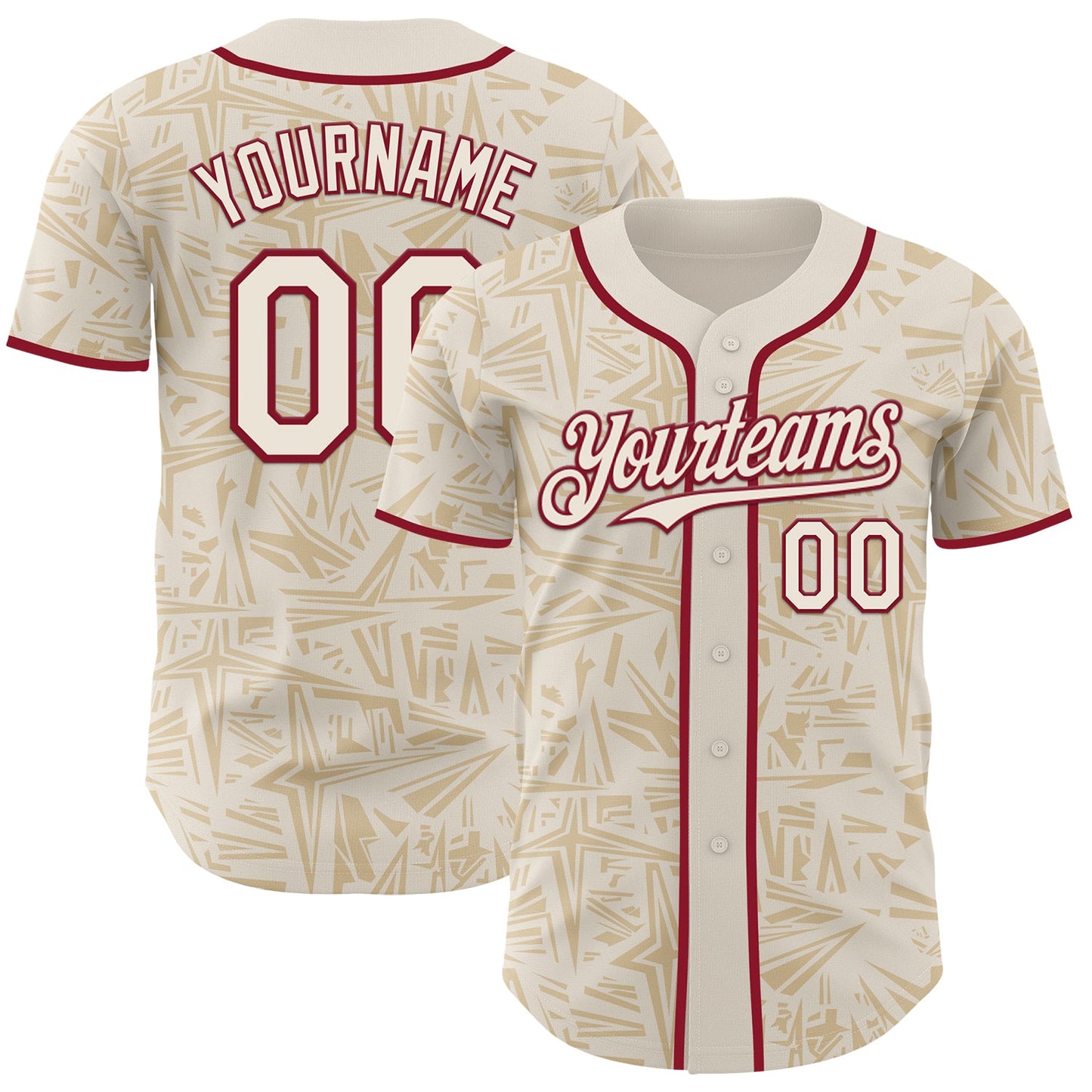 Custom Cream-Crimson Geometric Cyber Starburst Authentic Baseball Jersey - Main View