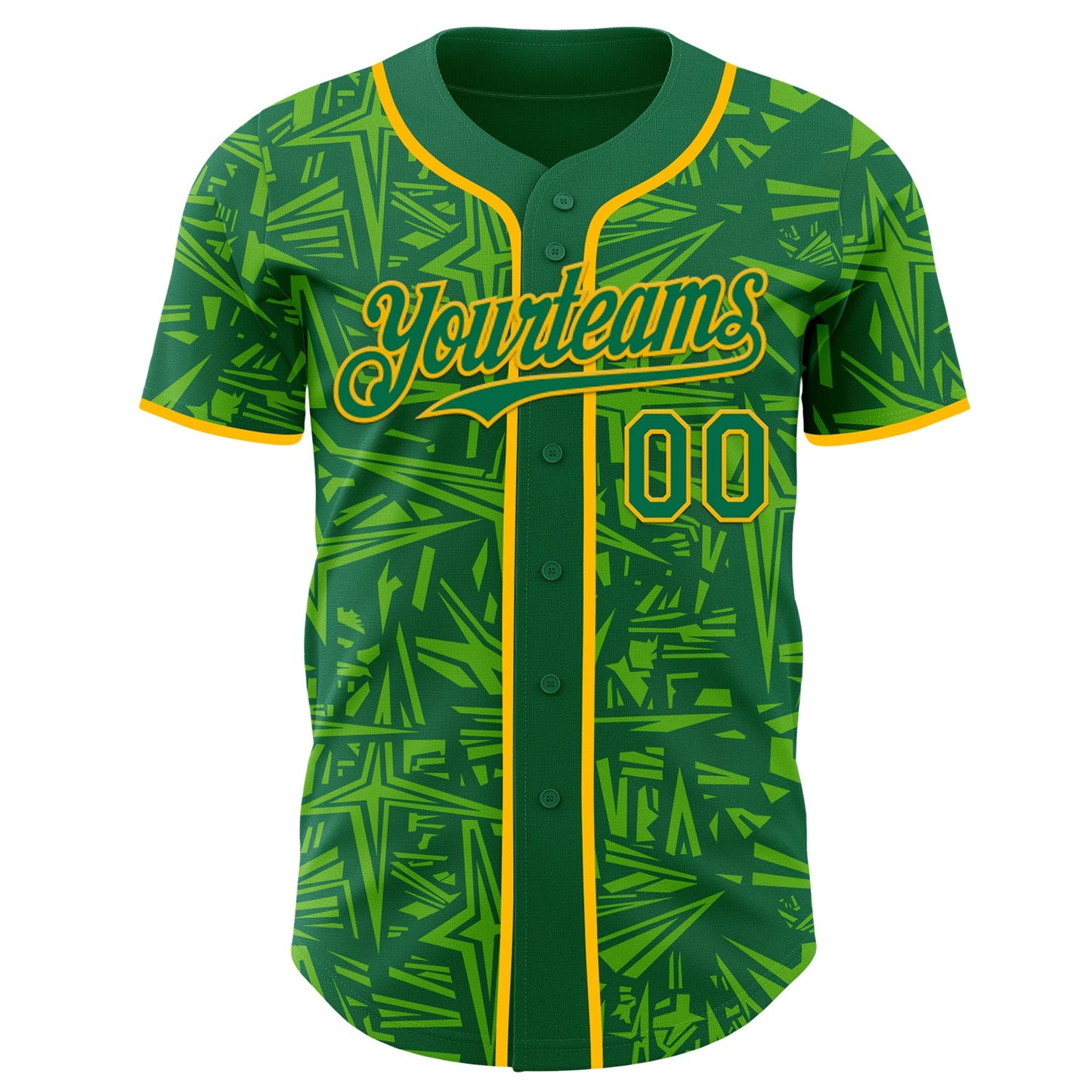 Custom Kelly Green Aurora Green-Gold Geometric Cyber Starburst Authentic Baseball Jersey view 2