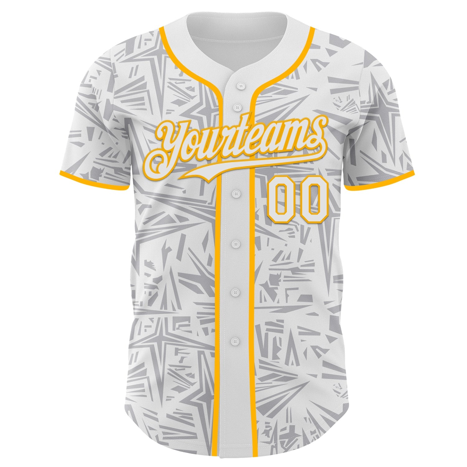Custom White Gray-Gold Geometric Cyber Starburst Authentic Baseball Jersey view 2